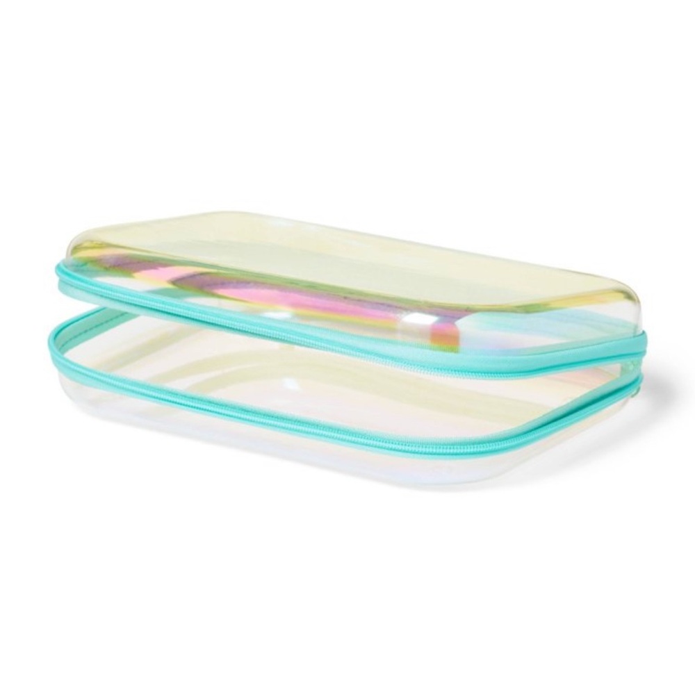 Iridescent Clear Organizer with Teal Zipper